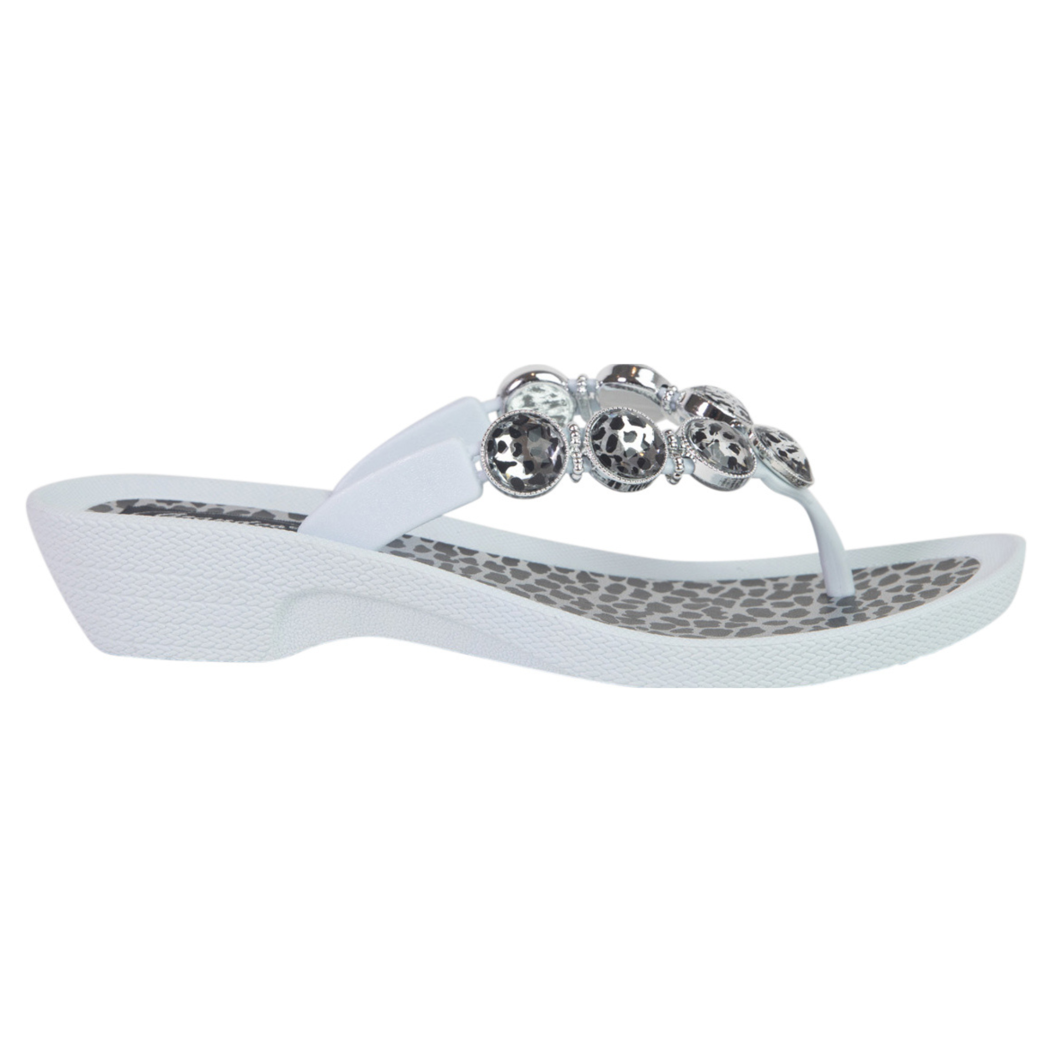 Grandco Leopard Crystal Bling Jandals White Deejays Shoes